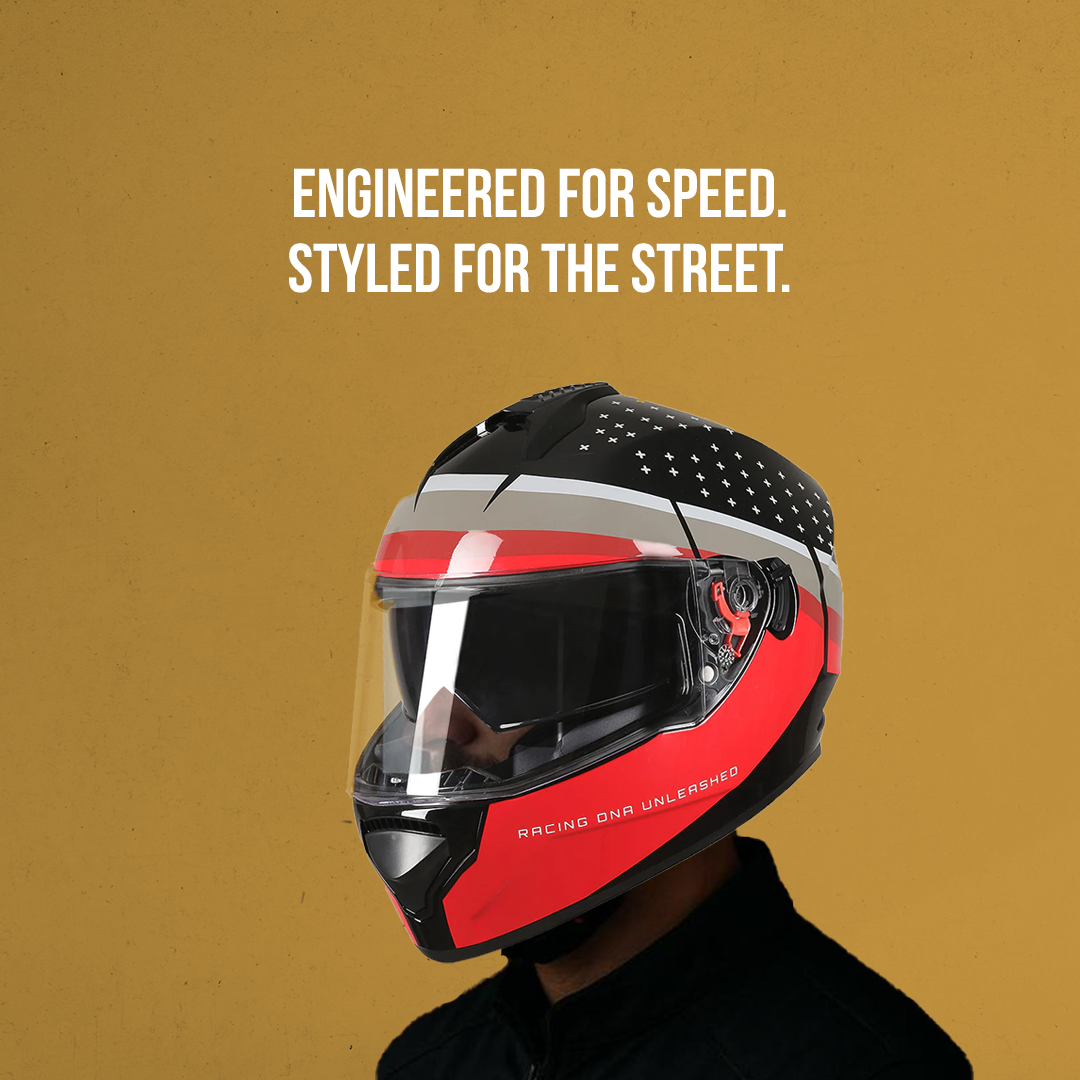 TVS Racing Phantom Series Full Face Dual Visor Helmet for Men | Premium Bike Helmets with ABS Shell, UV Paint | Quick Release System | Aerodynamic Design | DOT & ISI Certified (Black V1)